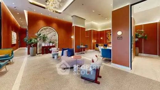 Luxurious modern living room with vibrant decor and stylish furniture