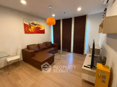 Modern living room with stylish decor and cozy seating area