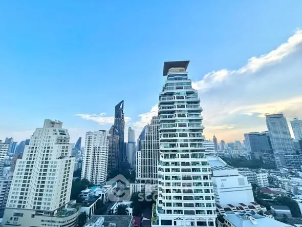 Stunning cityscape view showcasing modern high-rise buildings at sunset.
