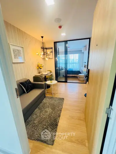 Modern apartment interior with cozy living room and stylish decor