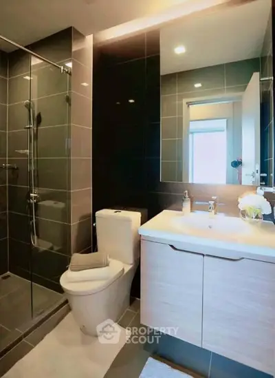 Modern bathroom with sleek design and glass shower enclosure