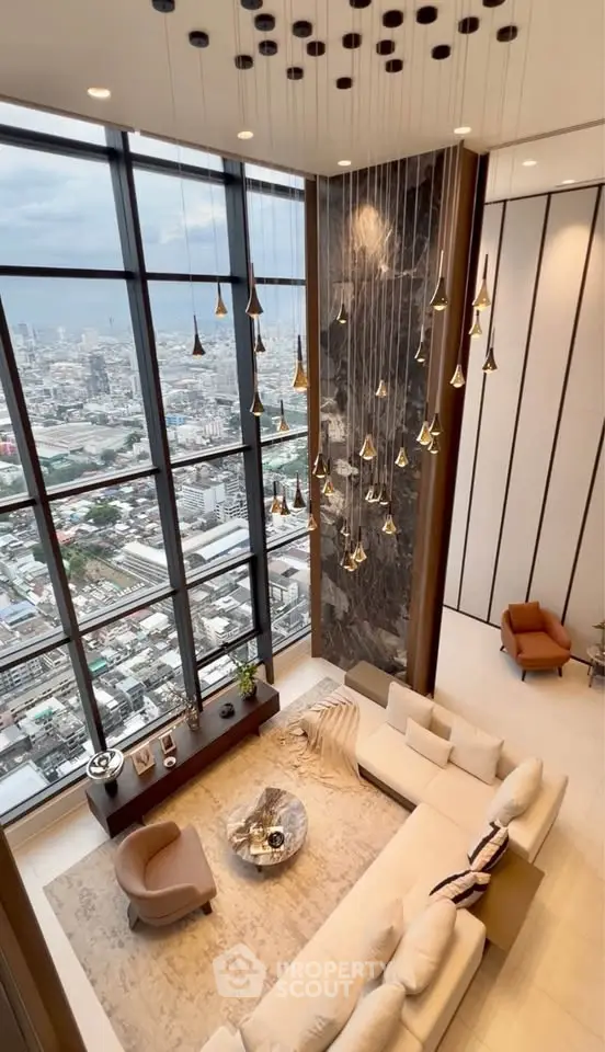 Luxurious high-rise living room with stunning city view and elegant decor