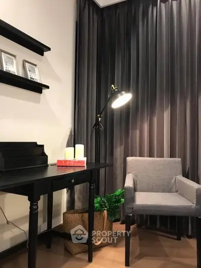 Cozy study room with elegant decor and modern lighting
