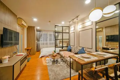 Modern open-plan living room with stylish decor and cozy ambiance