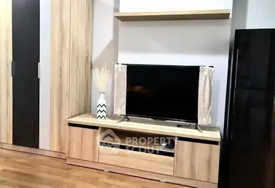 Modern living room with sleek TV stand and stylish decor