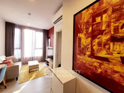 Bright and cozy living room with modern decor and large window