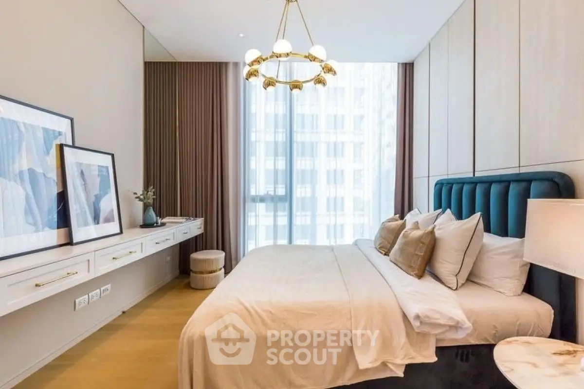 Luxurious modern bedroom with elegant decor and large window view