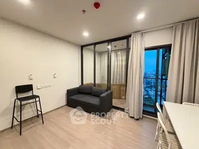 Modern living room with balcony view in a stylish apartment