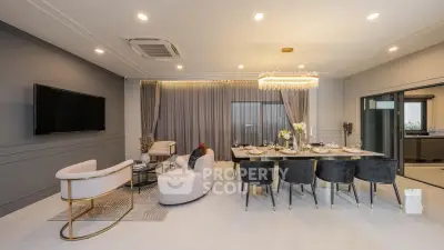 Luxurious modern living room with elegant dining area and stylish furniture