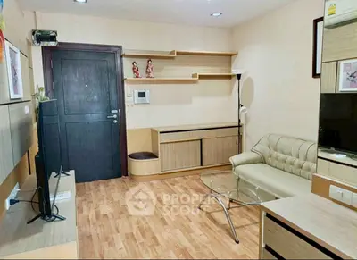 Modern living room with stylish furniture and wooden flooring