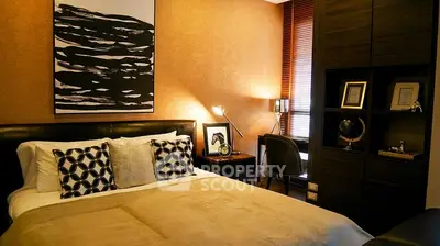 Luxurious bedroom with modern decor and cozy ambiance