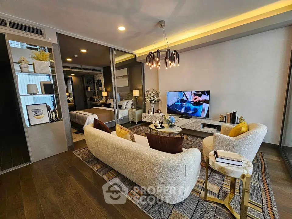 Luxurious living room with modern decor and cozy ambiance