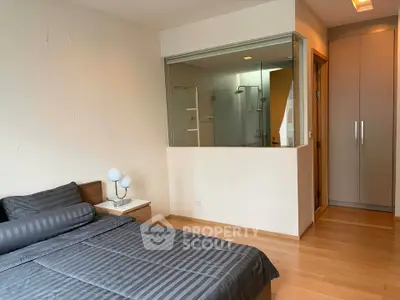 Modern bedroom with ensuite bathroom and stylish decor