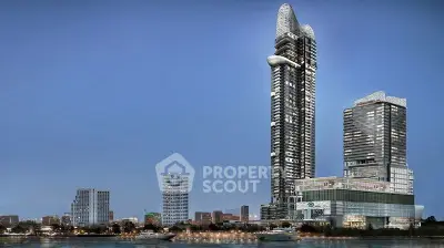 Stunning modern skyscraper with unique architecture and waterfront view, perfect for luxury urban living.