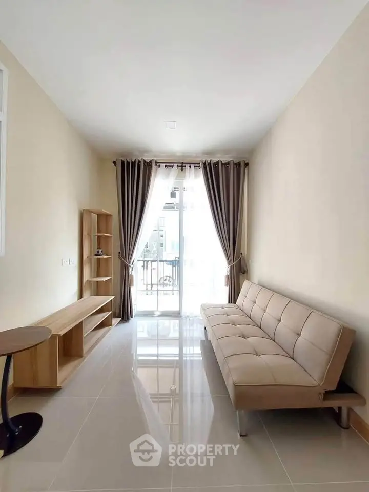 Modern minimalist living room with sleek furniture and natural light