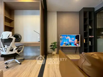 Modern living room with stylish furniture and entertainment setup