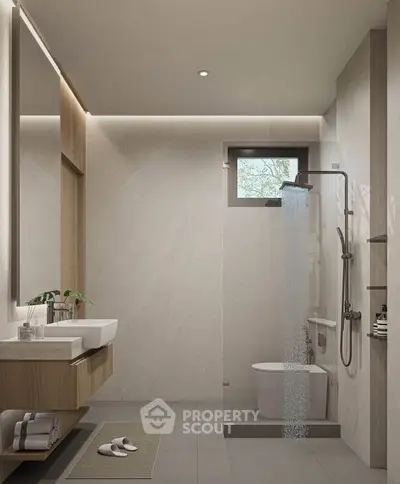 Luxurious modern bathroom with sleek fixtures and elegant design