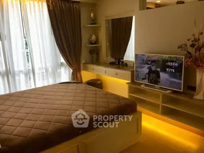 Luxurious bedroom with ambient lighting and modern decor