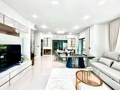 Spacious modern living room with elegant decor and open layout