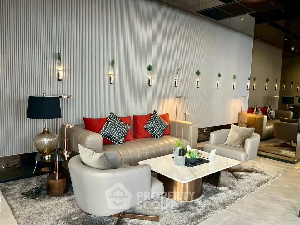 Luxurious modern living room with elegant furniture and stylish decor, perfect for sophisticated urban living.