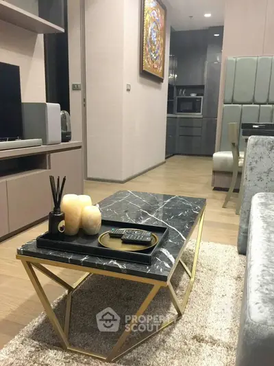 Luxurious modern living room with elegant marble coffee table and stylish decor