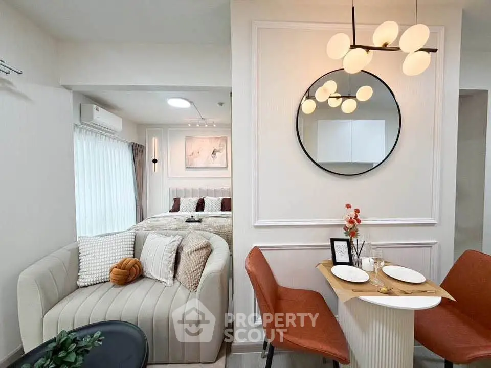 Stylish modern living room with cozy dining area and elegant decor