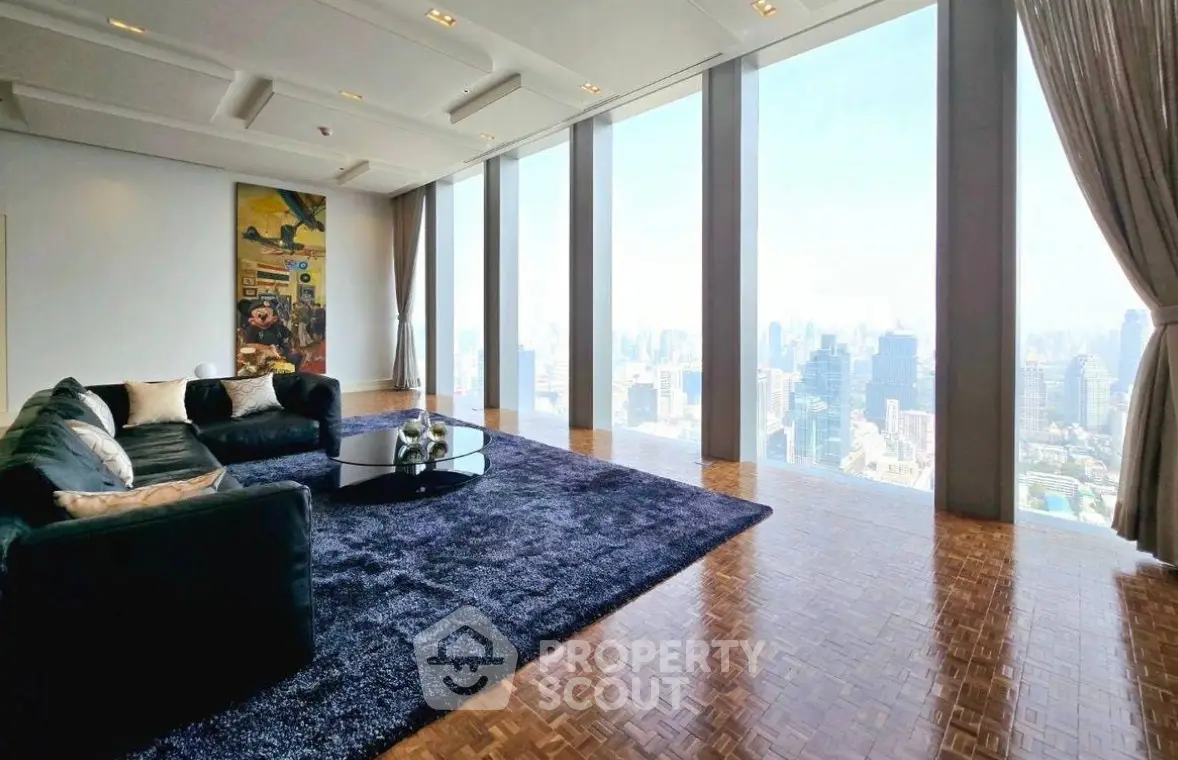 Luxurious living room with panoramic city view and elegant decor