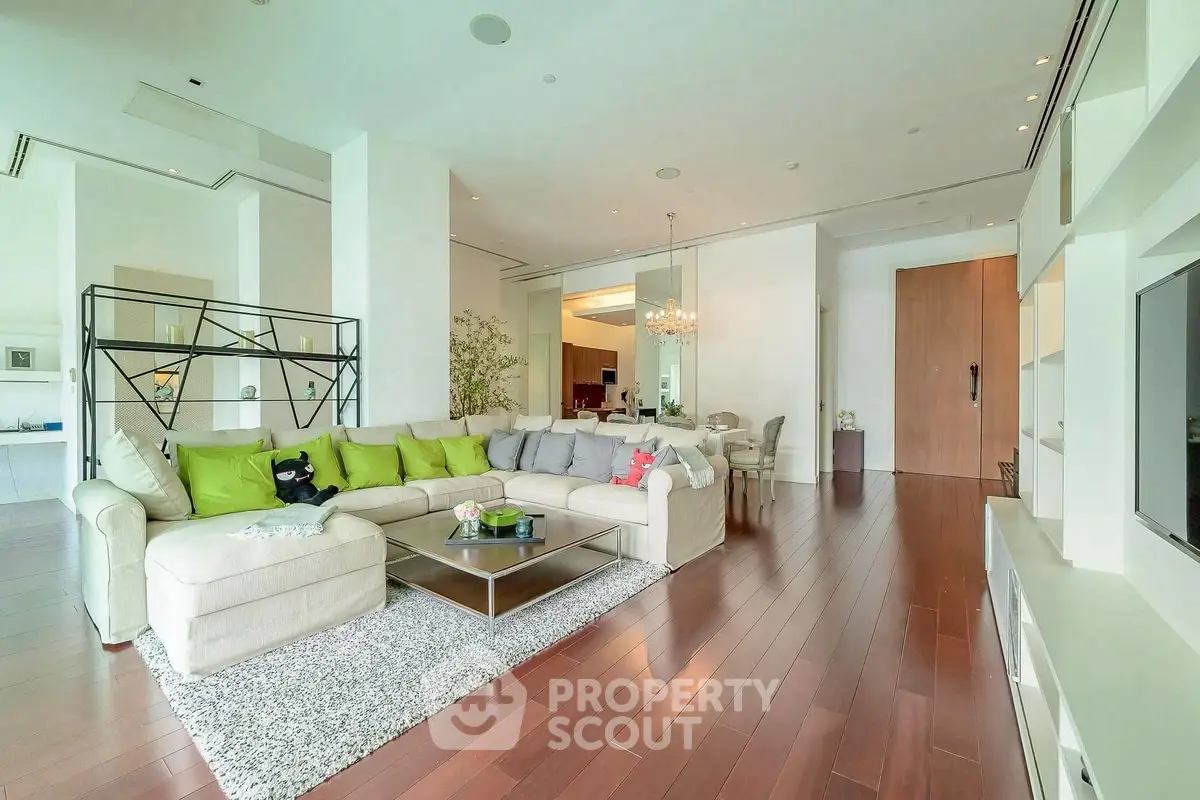 Spacious modern living room with elegant decor and hardwood floors