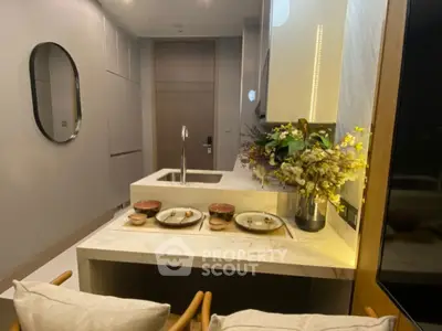 Modern kitchen with elegant marble countertops and stylish decor