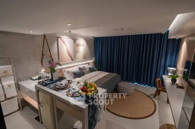Luxurious modern bedroom with stylish decor and cozy ambiance