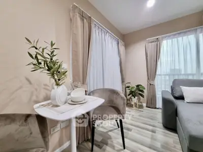 Modern living room with cozy seating and elegant decor