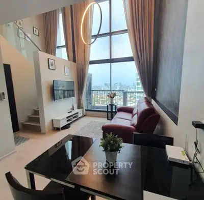 Luxurious high-rise living room with stunning city view and modern decor