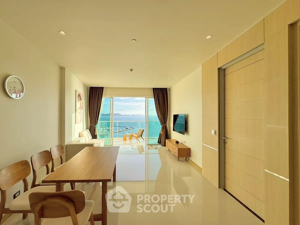 Luxurious living room with stunning ocean view and modern furnishings