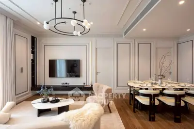 Luxurious modern living room with elegant dining area and stylish decor