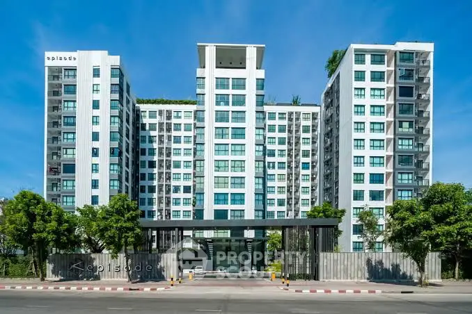 Modern architectural building with unique design and lush greenery