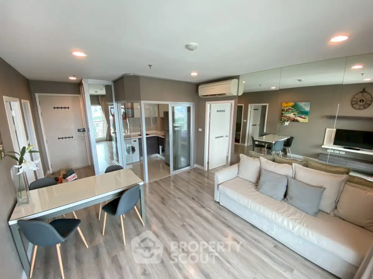 Modern living room with open layout and stylish furniture