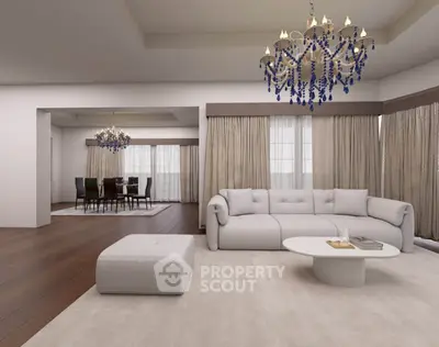 Luxurious living room with elegant chandeliers and spacious seating area