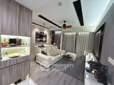 Modern living room with sleek design and cozy ambiance