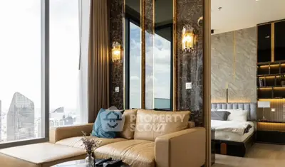 Luxurious modern living room with city view and elegant bedroom