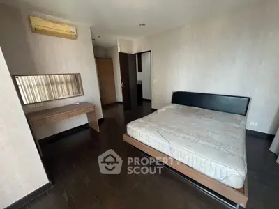 Spacious bedroom with modern furnishings and elegant wooden flooring