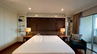 Spacious bedroom with elegant decor and balcony access