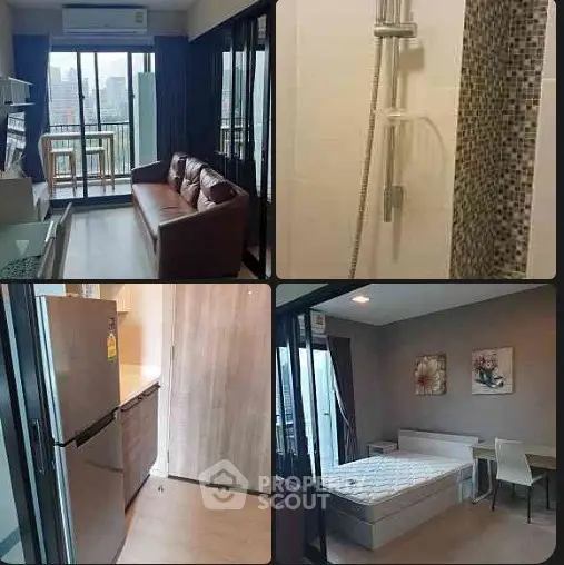 Modern apartment with city view, cozy living room, stylish kitchen, and comfortable bedroom.