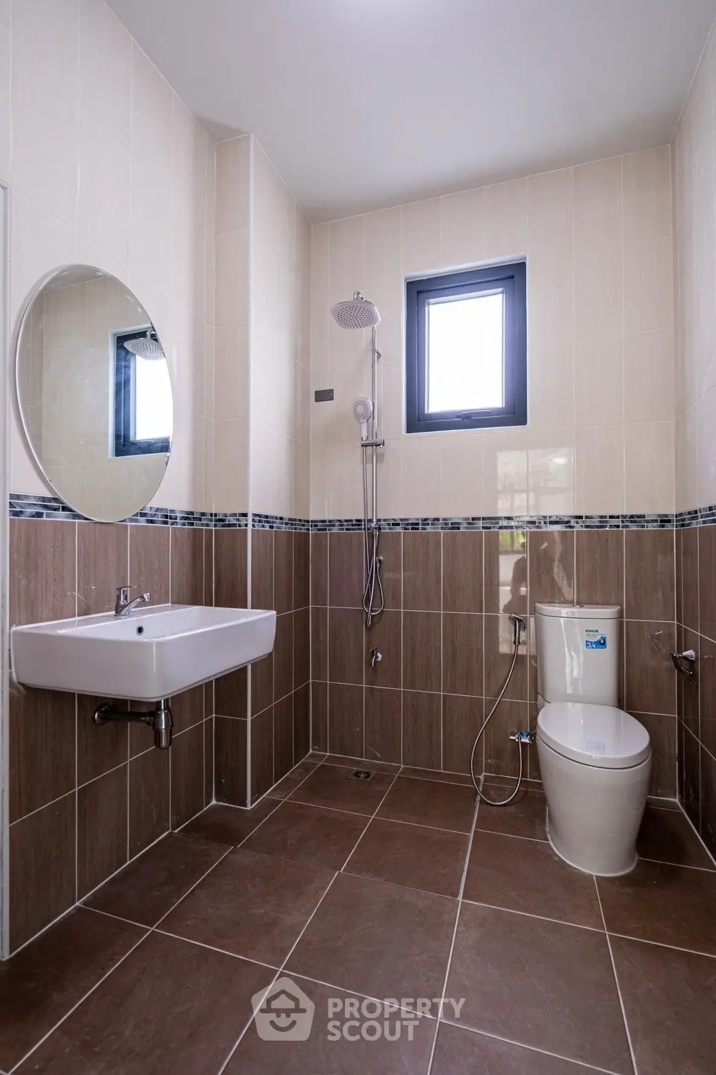 Modern bathroom with sleek fixtures and stylish tile design