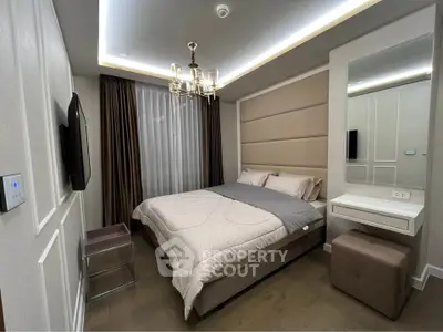 Luxurious modern bedroom with elegant lighting and stylish decor
