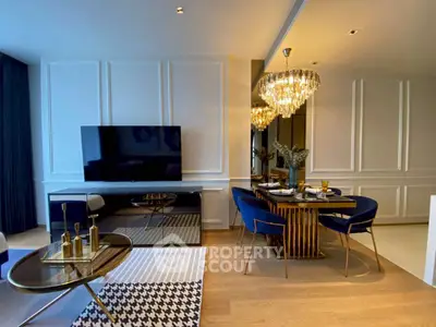 Luxurious living room with elegant dining area and modern decor