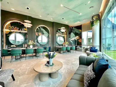 Luxurious modern living room with elegant decor and panoramic windows.