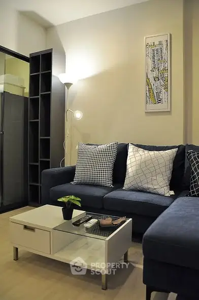 Modern living room with stylish sofa and chic decor