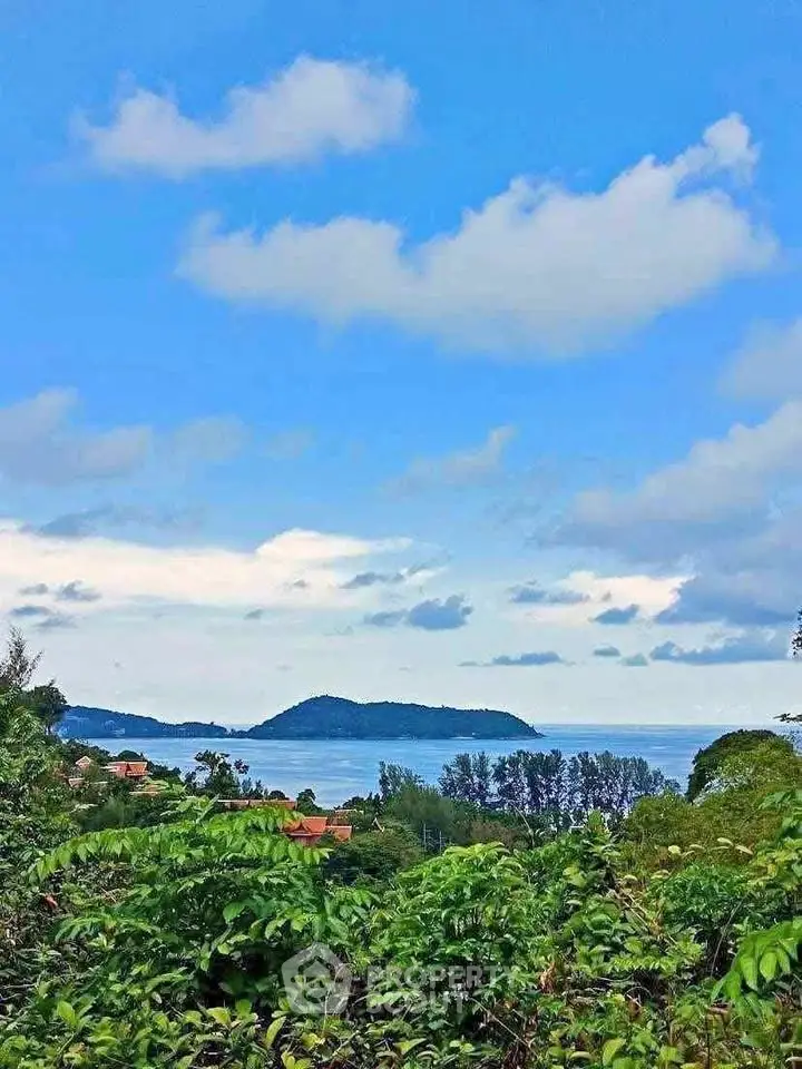 Stunning ocean view from lush green hillside, perfect for serene living.