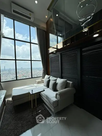 Luxurious high-rise living room with stunning city view and modern decor
