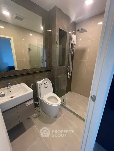 Modern bathroom with sleek design and glass shower enclosure